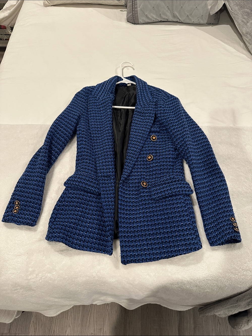 Blue Textured Knit Blazer Jacket